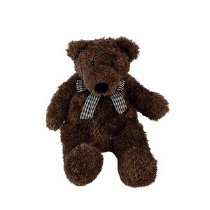 Vintage Brown Teddy Bear Plush 16" Stuffed Animal Toy Gingham Bow Korea by Sesil